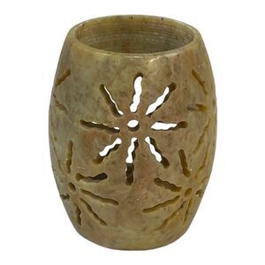 Handcrafted Stone Tealight Holder Made In India  3" Natural Beige Floral Cutouts